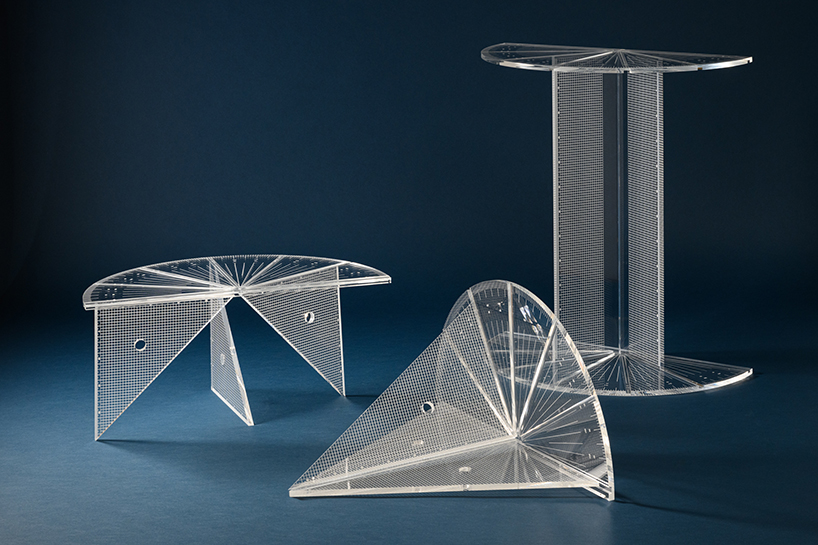 transparent measuring tools arrange floating orderly compositions by iyo hasegawa