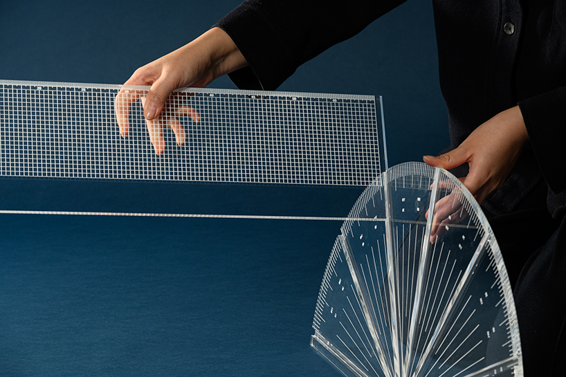 transparent measuring tools arrange floating orderly compositions by iyo hasegawa