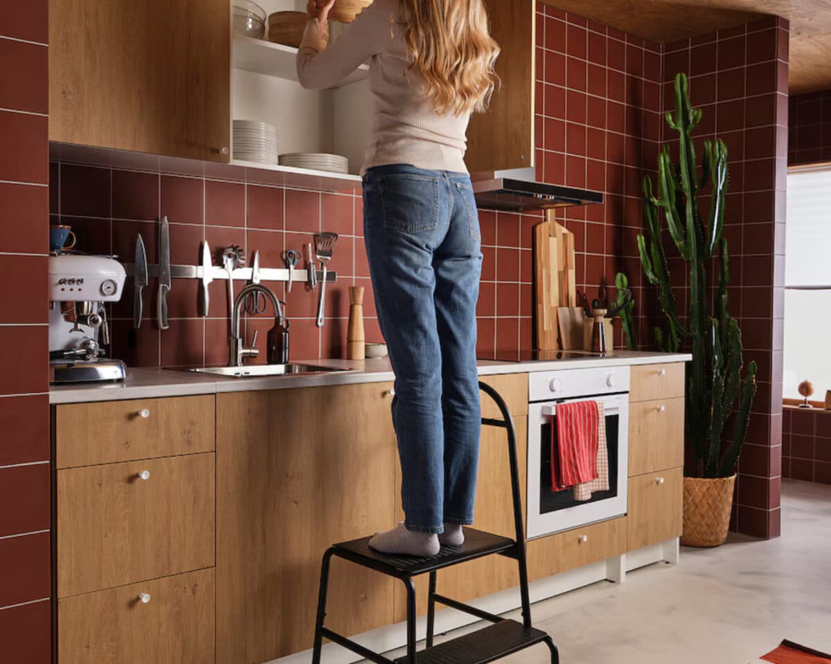 This New IKEA Line Quietly Solves Everyday Struggles 11 BÄSINGEN 2-Step Stool in the kitchen