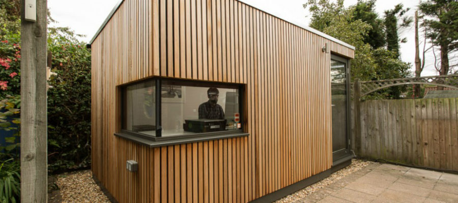 Modern Outdoor Home Office Shed With Wood Plank Siding