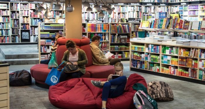 people reading in a book store