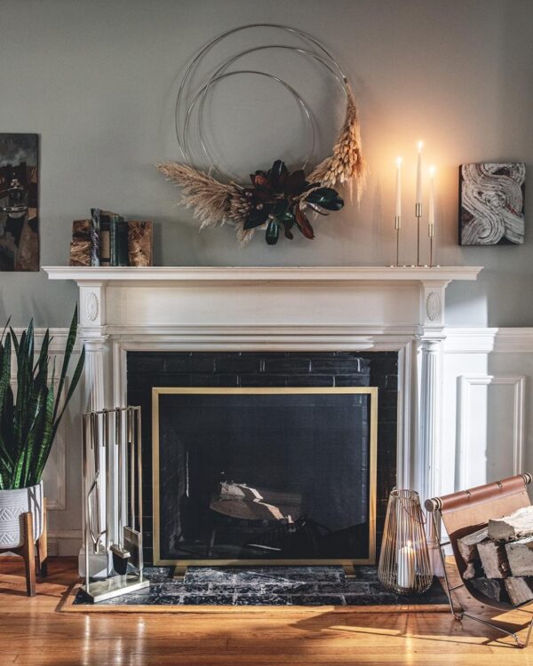 brass fireplace