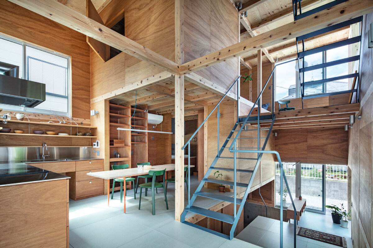 tamada & wakimoto's multigenerational home in japan unfolds in stepped levels 