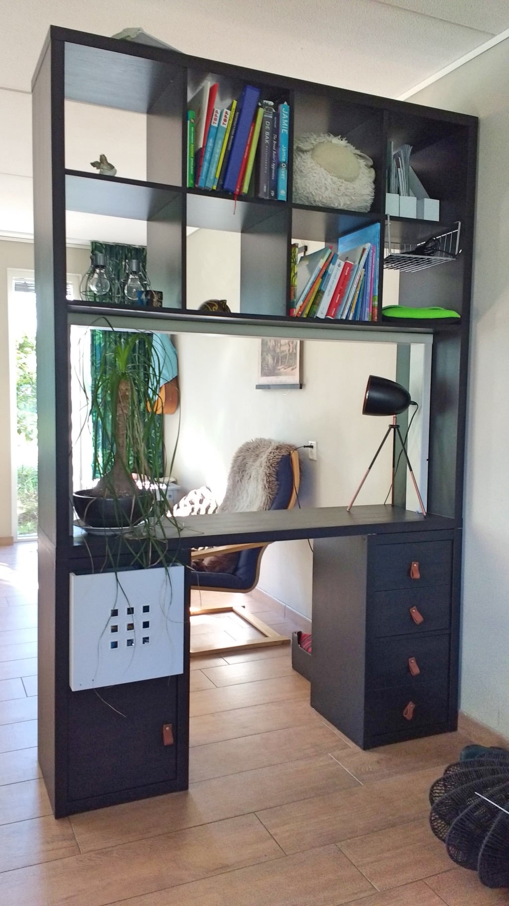 KALLAX room divider with integrated desk