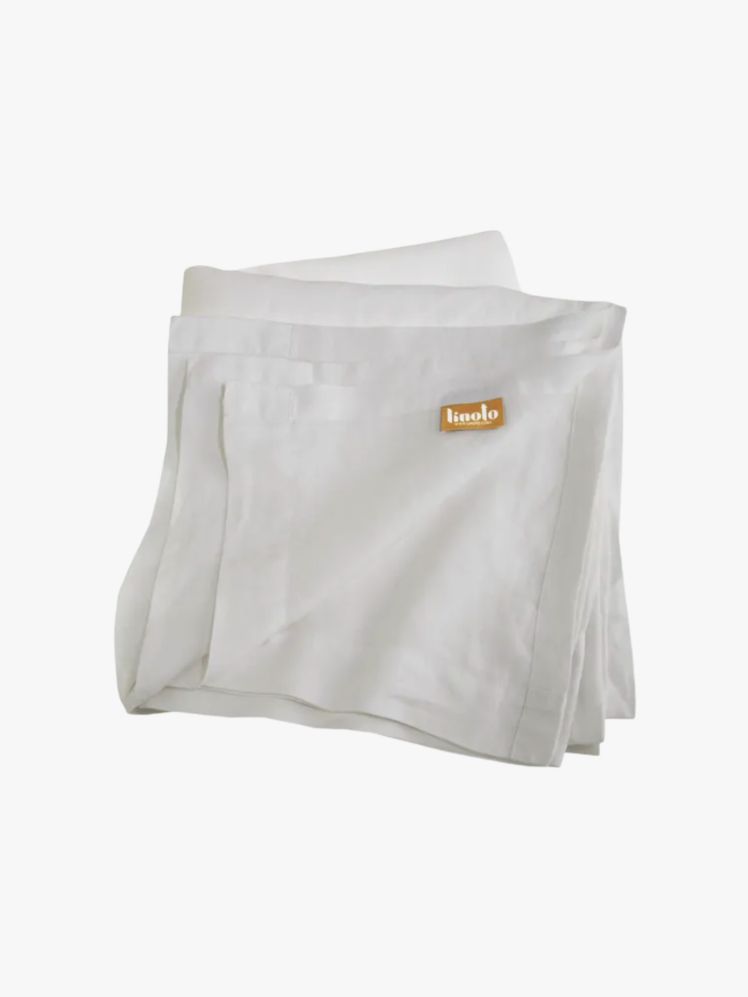 Folded set of gray linen sheets.