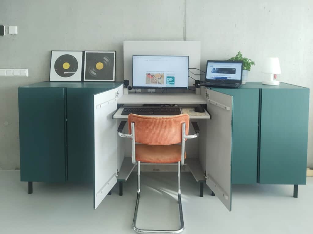desk hidden in an IKEA IVAR cabinet hack