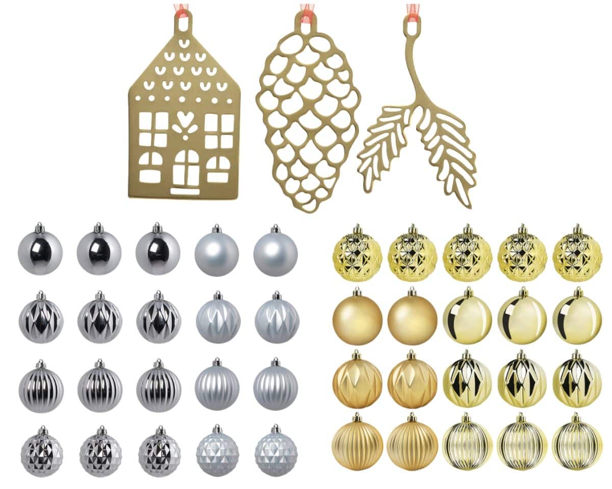  VINTERFINT Set of 3 Gold Ornaments, Gold Baubles, Silver Baubles