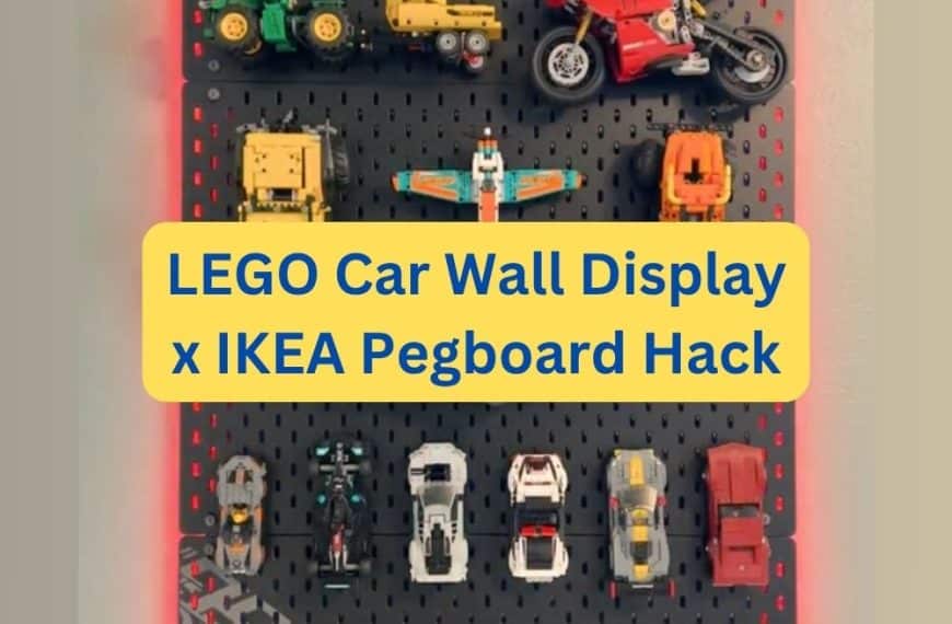 lego car display on the wall using IKEA SKÅDIS pegboard