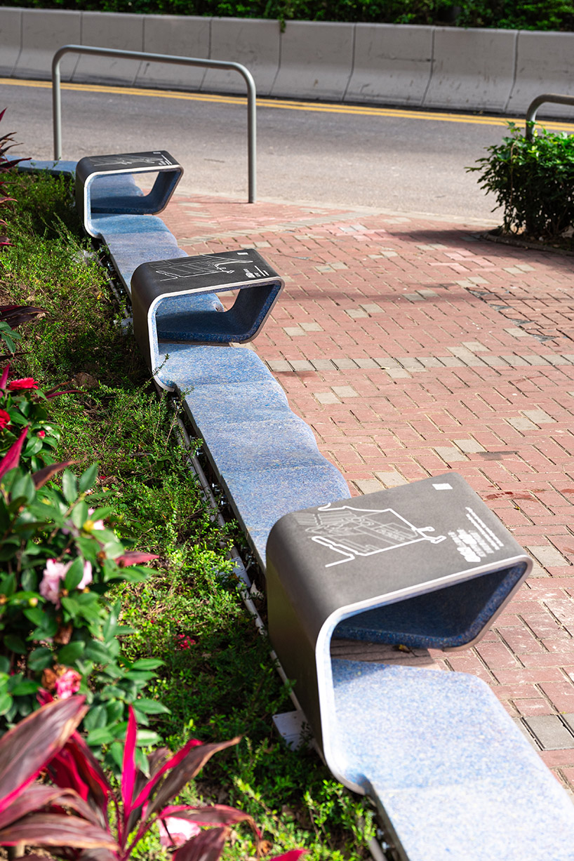 helical urban furniture made from upcycled surgical masks runs along hong kong’s lost coast