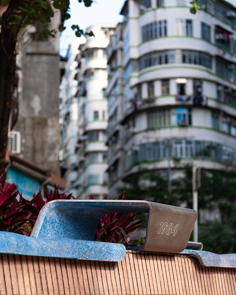 helical urban furniture made from upcycled surgical masks runs along hong kong’s lost coast