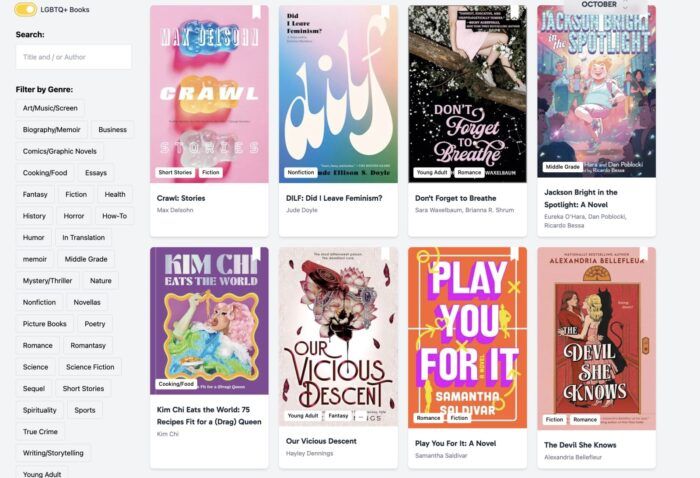 screenshot of New Release Index view of LGBTQ filter