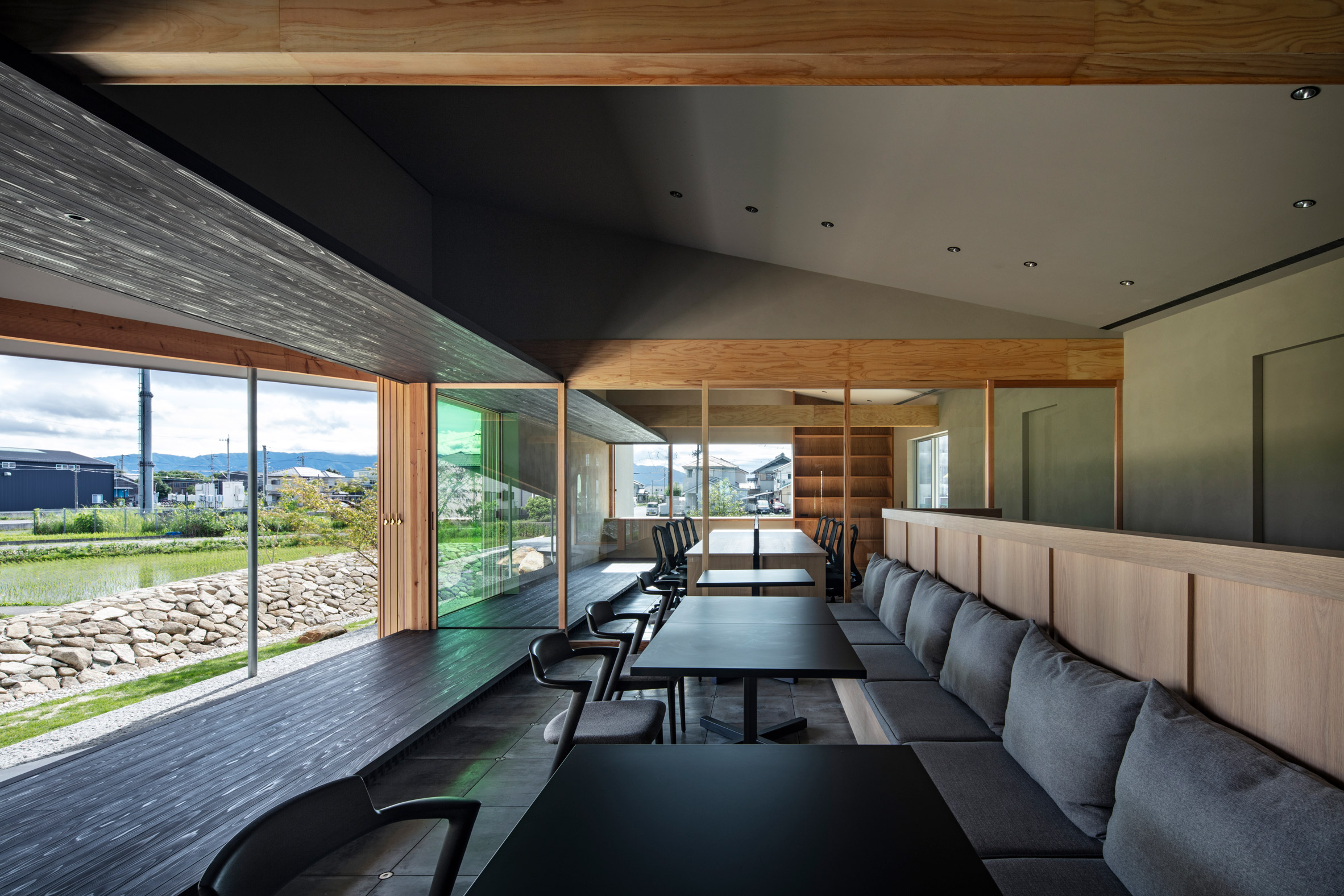Interior view of wooden working area in Japan