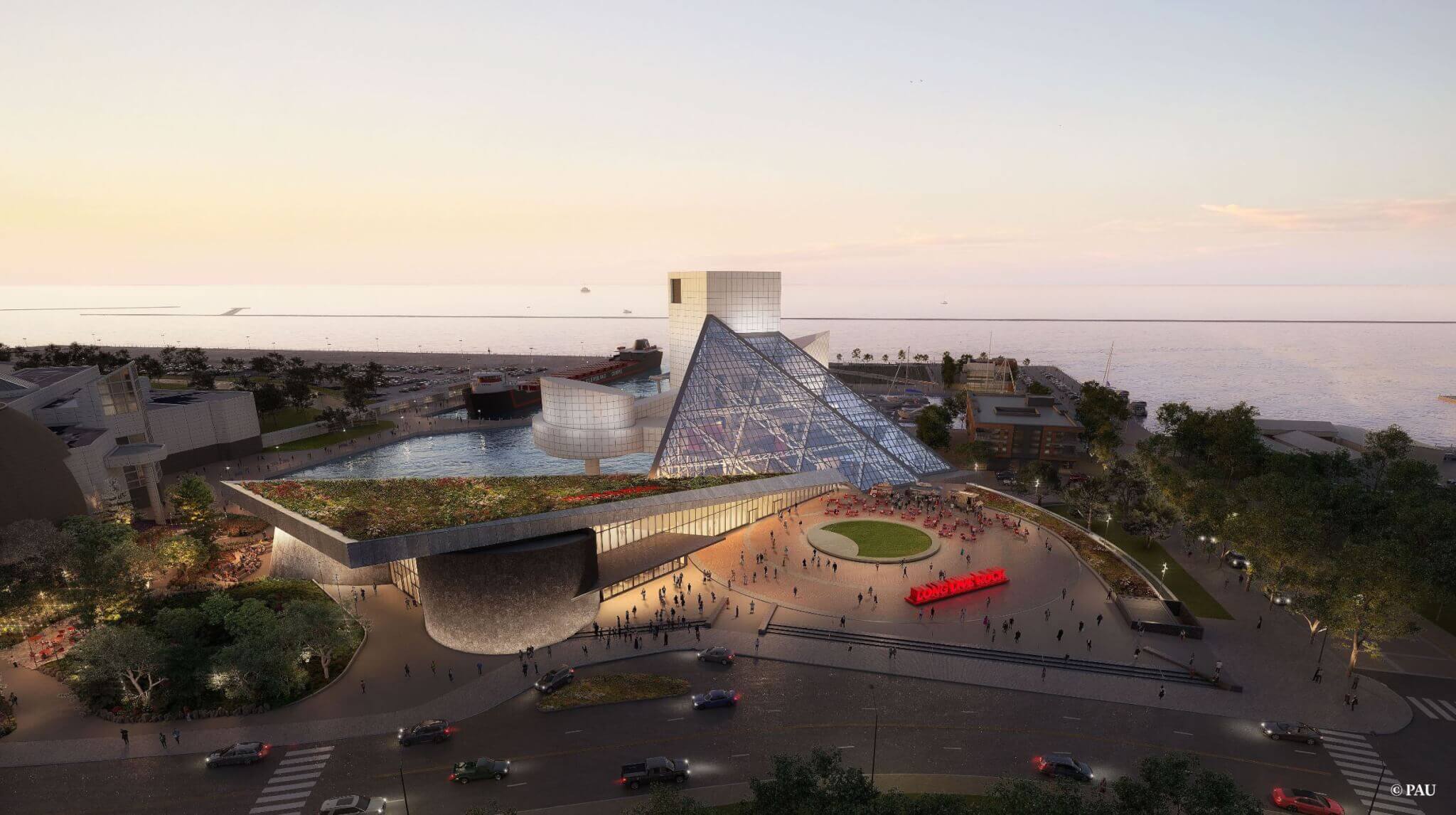 Exterior rendering of the Rock & Roll Hall of Fame