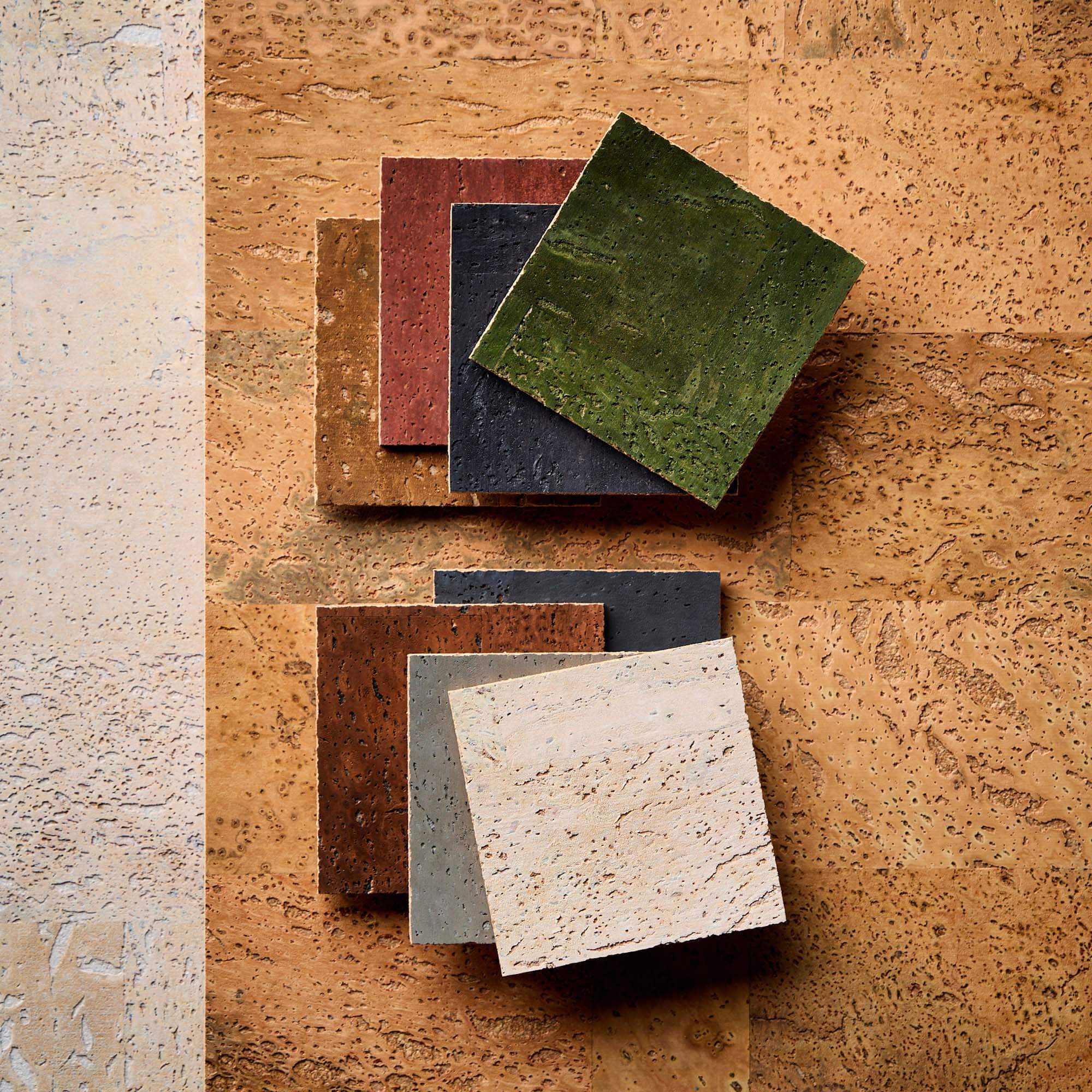 renewable and biodegradable acoustic cork wallcoverings by Muratto Collection and Momentum