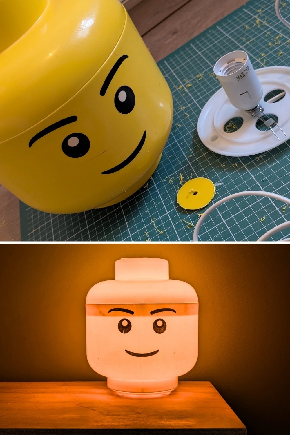IKEA FADO lamp hack into LEGO Head Lamp Nightlight